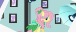 Size: 157x66 | Tagged: safe, screencap, fluttershy, pony, g4, green isn't your color, alternate hairstyle, cinematic, clothes, dress, picture for breezies