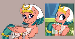 Size: 1280x665 | Tagged: safe, artist:cadetredshirt, screencap, somnambula, pegasus, pony, g4, clothes, colored sketch, dress, female, headband, headdress, jewelry, mare, screencap reference, simple background, solo