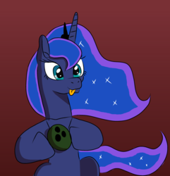 Size: 1644x1705 | Tagged: safe, artist:platinumdrop, princess luna, pony, g4, bowling ball, female, gradient background, solo, tongue out