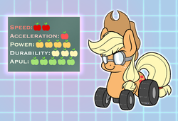 Size: 1280x873 | Tagged: safe, artist:heir-of-rick, applejack, original species, wheelpone, daily apple pony, g4, apple, appul, female, food, freckles, goggles, hidden cane, i can't believe it's not badumsquish, limbless, smiling, smirk, solo, species swap