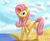 Size: 1280x1041 | Tagged: safe, artist:tyf2213, fluttershy, pegasus, pony, g4, beach, butt, dock, female, looking at you, looking back, looking back at you, mare, plot, rear view, smiling, solo, underhoof