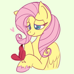 Size: 730x730 | Tagged: safe, artist:imp-da-cat, edit, fluttershy, bird, pegasus, pony, g4, colored hooves, cropped, cute, female, heart, lidded eyes, mare, shyabetes, simple background, smiling, solo, white background