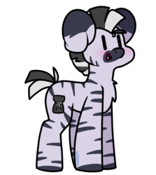 Size: 1151x1288 | Tagged: safe, artist:spoopygander, oc, oc only, oc:kona, pony, zebra, blushing, chest fluff, chibi, cute, happy, hooves, male, markings, multicolored hair, open mouth, smiling, solo, stallion, stripes, zeeb