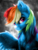 Size: 3529x4600 | Tagged: safe, artist:gaelledragons, artist:skittle_cuddler, color edit, edit, rainbow dash, pegasus, pony, g4, absurd resolution, cloud, colored, eyebrows, female, half body, looking at you, mare, signature, smiling, smiling at you, solo, spread wings