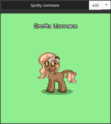 Size: 363x405 | Tagged: safe, oc, oc only, oc:spotty lionmane, pony, unicorn, pony town, female, horn, leonine tail, mare, open mouth, spots, two toned mane, two toned tail