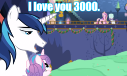 Size: 621x373 | Tagged: safe, edit, edited screencap, screencap, princess cadance, princess flurry heart, rarity, shining armor, g4, my little pony best gift ever, avengers: endgame, food, marvel, pudding, puddinghead's pudding, text, tony stark