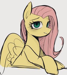 Size: 979x1109 | Tagged: safe, artist:manachaaaaaaaa, fluttershy, pegasus, pony, g4, crossed hooves, female, looking at you, mare, simple background, sketch, solo, white background