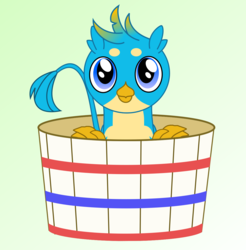 Size: 1195x1215 | Tagged: safe, artist:alphakodi, gallus, griffon, g4, behaving like a cat, bucket, cute, gallabetes, looking at you, male, smiling, solo