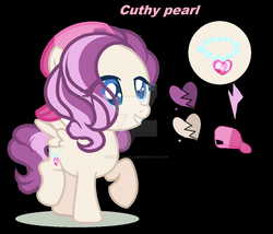 Size: 1024x877 | Tagged: safe, artist:comet-swirls, oc, oc only, oc:cuthy pearl, pony, female, filly, next generation, offspring, parent:diamond tiara, parent:featherweight, parents:feathertiara, pegasus oc, solo, watermark