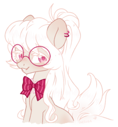 Size: 1700x1822 | Tagged: safe, artist:hawthornss, oc, oc:nemo von silver, pony, albino, blushing, ear piercing, earring, femboy, glasses, jewelry, male, piercing, ponytail, ribbon, simple background, smiling, white background