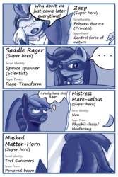 Size: 1000x1500 | Tagged: safe, artist:theunconsistentone, mistress marevelous, saddle rager, zapp, pony, comic:a hero no more, g4, comic, mask, masked matter-horn costume, meeting, power ponies