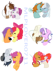 Size: 1280x1719 | Tagged: safe, artist:mlplover0711, apple bloom, babs seed, diamond tiara, featherweight, pipsqueak, rumble, scootaloo, silver spoon, snips, sweetie belle, tender taps, twist, pony, g4, base used, blushing, couple, feathertiara, female, glasses, happy, lesbian, love, male, ship:babstwist, ship:rumbloo, ship:sweetiesqueak, shipping, silversnips, simple background, smiling, straight, tenderbloom, watermark