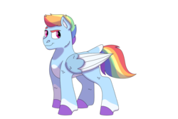 Size: 1280x854 | Tagged: safe, artist:itstechtock, rainbow dash, pony, g4, alternate design, alternate hairstyle, female, palindrome get, simple background, solo, transparent background, two toned wings