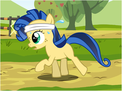 Size: 800x600 | Tagged: safe, artist:flash equestria photography, oc, oc only, oc:milky way, earth pony, pony, g4, blank flank, exercise, female, filly, freckles, headband, outdoors, running, show accurate, solo, sweat, sweatdrop, vector