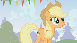 Size: 1280x720 | Tagged: safe, screencap, applejack, earth pony, pony, fall weather friends, g4, season 1, carousel boutique, female, mare, solo