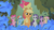 Size: 1280x720 | Tagged: safe, screencap, apple bloom, applejack, fluttershy, pinkie pie, rainbow dash, rarity, twilight sparkle, earth pony, pony, unicorn, bridle gossip, g4, season 1, everfree forest, female, filly, foal, forest, mane six, mare, poison joke, poison joke field, unicorn twilight