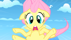 Size: 1280x720 | Tagged: safe, screencap, fluttershy, pegasus, pony, g4, the cutie mark chronicles, female, filly, filly fluttershy, foal, open mouth, scared, younger