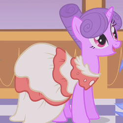 Size: 549x549 | Tagged: safe, screencap, diamond mint, north star, pony, unicorn, g4, season 1, the best night ever, background pony, charm (g4), clothes, cropped, cute, dress, female, mare, northabetes, offscreen character, solo