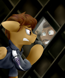 Size: 2143x2565 | Tagged: safe, artist:richmay, pegasus, pony, angry, beard, clothes, crossover, facial hair, fear, firefly (series), high res, jayne cobb, mal reynolds, male, ponified, stallion