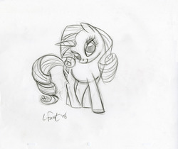 Size: 640x538 | Tagged: safe, artist:lauren faust, rarity, pony, unicorn, g4, behind the scenes, black and white, concept art, female, grayscale, mare, monochrome, sketch