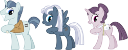 Size: 15094x6000 | Tagged: safe, artist:chainchomp2, night glider, party favor, sugar belle, pegasus, pony, unicorn, g4, the cutie map, .svg available, absurd resolution, apron, burlap, clothes, egalitarianism, equal cutie mark, equalized mane, female, hair bun, male, mare, pointing at self, raised hoof, short tail, simple background, stallion, stepford smiler, transparent background, trio, vector