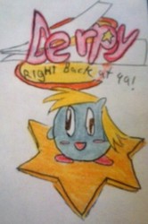 Size: 1212x1829 | Tagged: safe, artist:dex stewart, derpy hooves, puffball, g4, crossover, female, kirby, kirby (series), kirby derpy, kirby of the stars, kirbyfied, nintendo, solo, species swap, traditional art, warp star