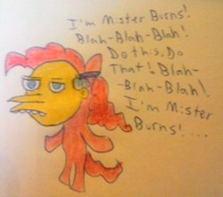 Size: 1389x1229 | Tagged: safe, artist:dex stewart, pinkie pie, earth pony, pony, g4, male, mister burns, the simpsons, traditional art, ytpmv
