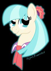 Size: 1196x1650 | Tagged: safe, artist:puperhamster, coco pommel, earth pony, pony, g4, black background, bust, female, portrait, simple background, solo