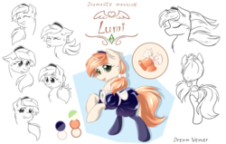 Size: 5500x3500 | Tagged: safe, artist:dreamweaverpony, oc, oc only, oc:lumi, pony, unicorn, g4, beautiful, blushing, cheek fluff, clothes, color palette, cute, expressions, eyelashes, eyes closed, female, fluffy, freckles, grin, hooves in air, looking at you, maid, maid headdress, mare, neck fluff, on side, profile, raised hoof, raised hooves, rear view, rearing, reference sheet, sketch, smiling, socks, solo, surprised, tied, tongue out