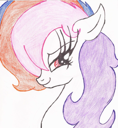 Size: 1624x1760 | Tagged: safe, artist:wyren367, oc, oc:lila love, pony, colored pencil drawing, female, looking at you, mare, profile picture, side view, simple background, smiling, traditional art