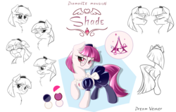 Size: 5500x3500 | Tagged: safe, artist:dreamweaverpony, oc, oc only, oc:shade, earth pony, pony, g4, angry, beautiful, cheek fluff, clothes, color palette, cool, crying, cute, expressions, eyelashes, eyes closed, female, fluffy, glasses, looking at you, maid, maid headdress, mare, meganekko, neck fluff, on side, profile, raised hoof, rear view, red eyes, red hair, reference sheet, sad, sketch, smiling, socks, solo