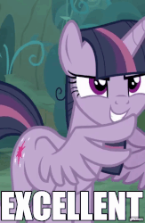 Size: 706x1080 | Tagged: safe, edit, edited screencap, screencap, mean twilight sparkle, twilight sparkle, alicorn, pony, g4, the mean 6, animated, caption, clone, cropped, determination, everfree forest, evil, evil smile, excellent, female, forest, gif, gifs.com, grin, image macro, male, meme, perfect loop, simpsons did it, smiling, solo, text, the simpsons, twilight sparkle (alicorn), wing hands, wings
