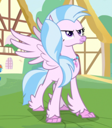 Size: 824x937 | Tagged: safe, screencap, silverstream, classical hippogriff, hippogriff, g4, uprooted, confident, cropped, female, jewelry, necklace, pose, proud, smiling, spread wings, wings