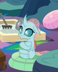 Size: 307x383 | Tagged: safe, screencap, ocellus, changedling, changeling, g4, uprooted, cropped, crossed arms, crossed legs, cute, diaocelles, female, pillow, sitting, smiling, solo