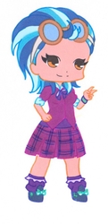 Size: 549x1132 | Tagged: safe, artist:ocean-drop, indigo zap, equestria girls, g4, chibi, clothes, cropped, crystal prep academy uniform, cute, female, goggles, looking at you, school uniform, simple background, smiling, solo, white background, zapabetes