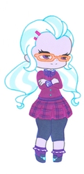 Size: 546x1132 | Tagged: safe, artist:ocean-drop, sugarcoat, equestria girls, g4, chibi, clothes, cropped, crystal prep academy uniform, cute, female, looking at you, school uniform, simple background, smiling, solo, sugarcute, white background