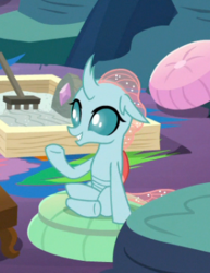 Size: 311x402 | Tagged: safe, screencap, ocellus, changedling, changeling, g4, uprooted, cropped, crossed legs, cushion, cute, diaocelles, female, pillow, sitting, smiling, solo