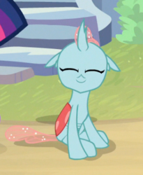 Size: 304x371 | Tagged: safe, screencap, ocellus, changedling, changeling, g4, uprooted, cropped, cute, diaocelles, eyes closed, female, offscreen character, sitting, smiling, solo