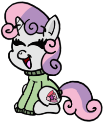 Size: 881x1042 | Tagged: safe, artist:drquack64, sweetie belle, pony, unicorn, g4, clothes, cute, diasweetes, eyes closed, female, filly, open mouth, simple background, sitting, solo, sweater, transparent background