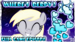Size: 1280x720 | Tagged: artist needed, safe, edit, edited screencap, screencap, derpy hooves, pony, g4, bubble, caption, cute, eyes closed, heart, let's play, link in source, meme, smiling, thumbnail, where's derpy?, youtube, youtube link