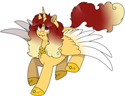 Size: 917x706 | Tagged: safe, artist:69beas, oc, oc only, oc:jessie feuer, alicorn, pony, alicorn oc, clothes, collar, digital art, fangs, female, jewelry, looking up, mare, regalia, shoes, simple background, smiling, solo, spread wings, transparent background, wings