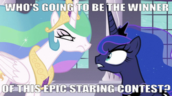 Size: 666x372 | Tagged: safe, edit, edited screencap, editor:undeadponysoldier, screencap, princess celestia, princess luna, alicorn, pony, a royal problem, g4, angry, canterlot throne room, crown, female, intense, intense stare, jewelry, looking at each other, mare, meme, regalia, royal sisters, sibling rivalry, staring contest, tired