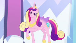 Size: 2560x1440 | Tagged: safe, artist:arareroll, princess cadance, alicorn, pony, g4, clothes, crown, female, hoof shoes, jewelry, looking at you, mare, peytral, raised hoof, regalia, shoes, solo, wallpaper
