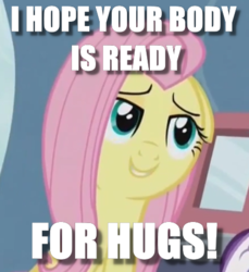 Size: 437x478 | Tagged: safe, edit, edited screencap, screencap, fluttershy, pony, g4, tanks for the memories, caption, cropped, female, image macro, meme, painfully innocent fluttershy, solo, text