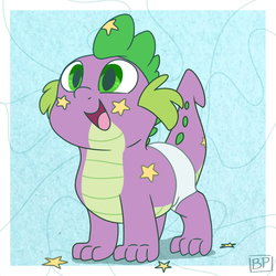 Size: 1000x1000 | Tagged: safe, artist:glitterstar2000, spike, dragon, g4, sparkle's seven, baby, baby dragon, baby spike, clothes, cute, diaper, male, open mouth, quadrupedal spike, solo, spikabetes, star stickers, stars
