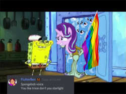 Size: 745x559 | Tagged: safe, artist:azkre, starlight glimmer, trixie, pony, g4, female, flag, gay pride flag, implied lesbian, implied shipping, implied startrix, lesbian, lgbt, male, meme, multeity, ship:startrix, shipping, spongebob squarepants, spongebob squarepants (character), trixie army, you like krabby patties don't you squidward?