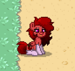 Size: 343x325 | Tagged: safe, artist:sevenxninja, oc, oc only, oc:cherry moon, pegasus, pony, pony town, clothes, dirt, eyeshadow, grass, makeup, pegasus oc, socks, tongue out