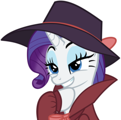 Size: 5448x5379 | Tagged: safe, artist:famousmari5, rarity, pony, unicorn, g4, sparkle's seven, absurd resolution, bow, clothes, detective rarity, devious, fedora, female, grin, hat, lidded eyes, mare, raised eyebrows, raised hoof, simple background, smiling, solo, transparent background, trenchcoat, vector