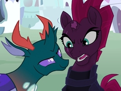 Size: 600x450 | Tagged: safe, pharynx, tempest shadow, changedling, changeling, pony, unicorn, g4, broken horn, crack shipping, eye scar, fanfic, fanfic art, fanfic cover, fimfiction, horn, interspecies, prince pharynx, scar, ship:tempynx, shipping