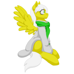 Size: 2000x2000 | Tagged: safe, artist:glacierfrostclaw, oc, oc:radiant resplendence, pegasus, pony, fallout equestria, clothes, female, high res, mare, robe, scared, scarf, sitting, spread wings, wings